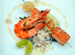 Aruba Vacation, Salmon, Scallops & a Jumbo Shrimp, Quinta del Carmen Restaurant