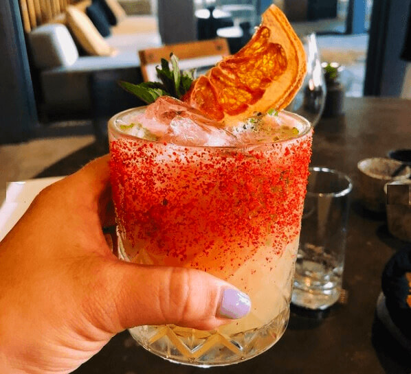 Cabo San Lucas Vacation, Cocktail de Mezcal with Red Pepper and Grapefruit, Baja CA