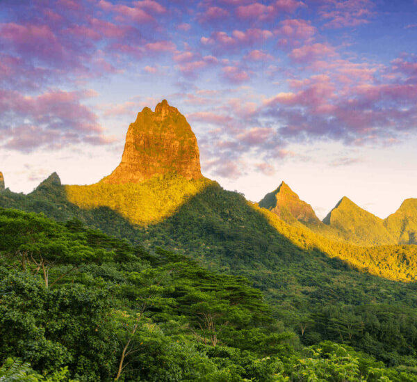 Moorea Vacation, Sunset Over The Green Mountains, Moorea Island, French Polynesia